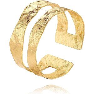 Gold Plated Cuff Bracelet Double Layer Adjustable Everyday Jewelry Women